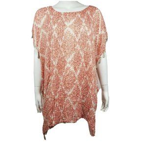 Chicos Top Womens S/M Orange White Tassel Detail Handkerchief Cold Shoulder Top
